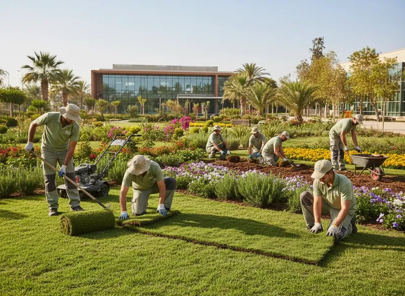 חברת גינון מקצועית בעבודה בשטח